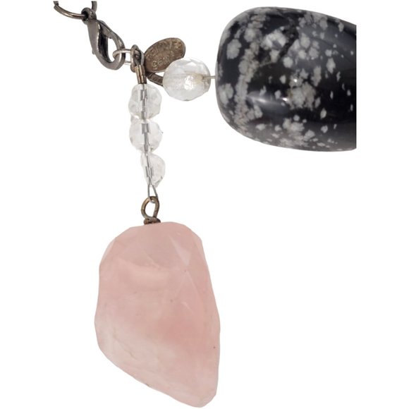 Femme Gems Vintage Snowflake Obsidian Collared Necklace 16" Rose Quartz 322g Z8 - Picture 5 of 6